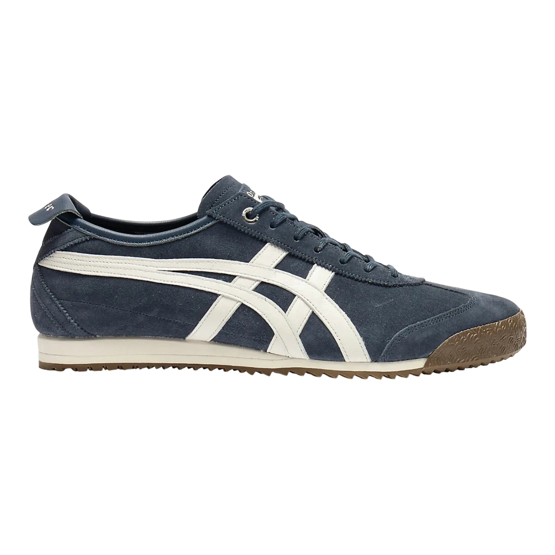 HypeSelection Onitsuka Tiger Mexico 66 SD iron navy suede sneakers with cream stripes and gum sole.