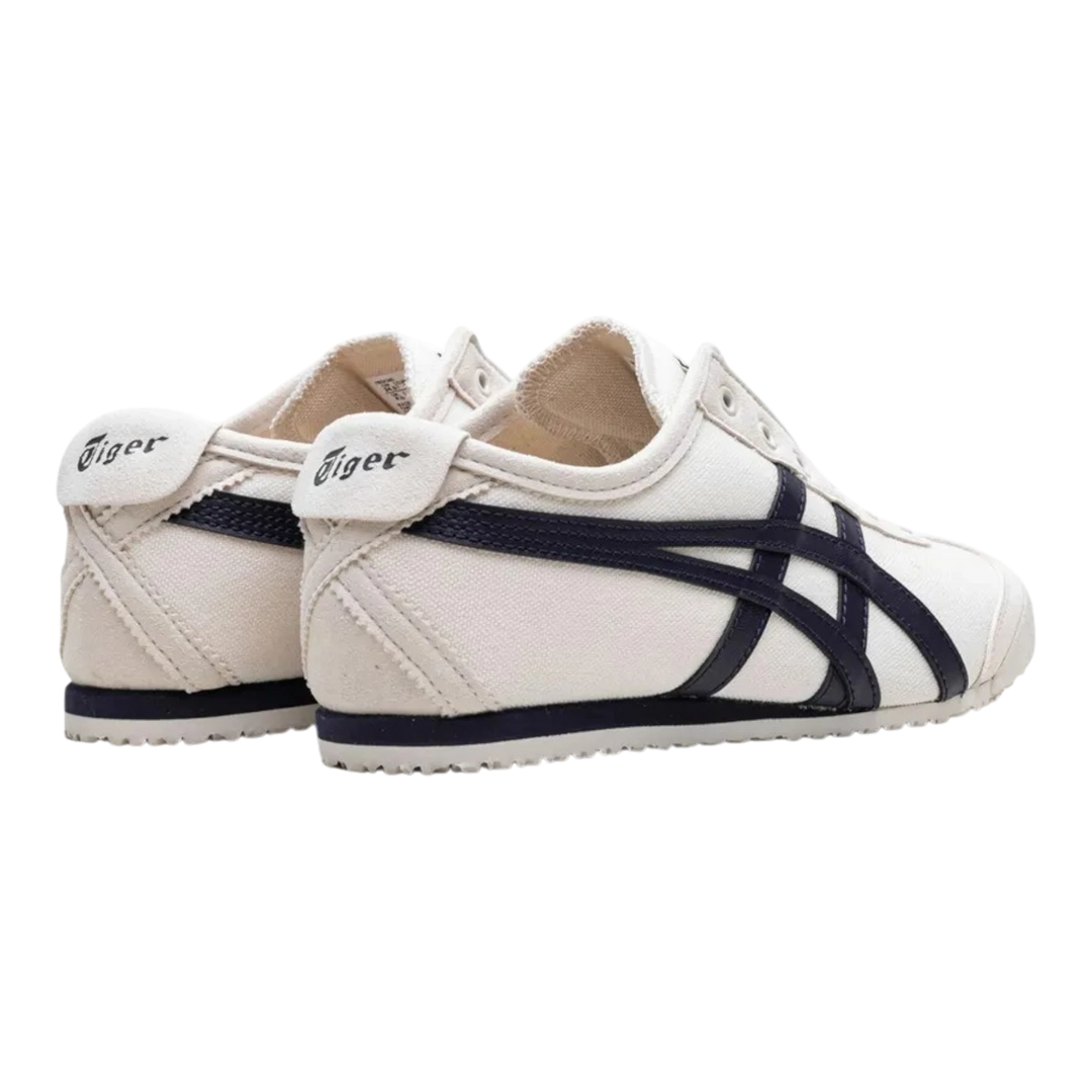 HypeSelection Onitsuka Tiger Mexico 66 slip-on sneakers in birch canvas with midnight blue stripes and heel flap
