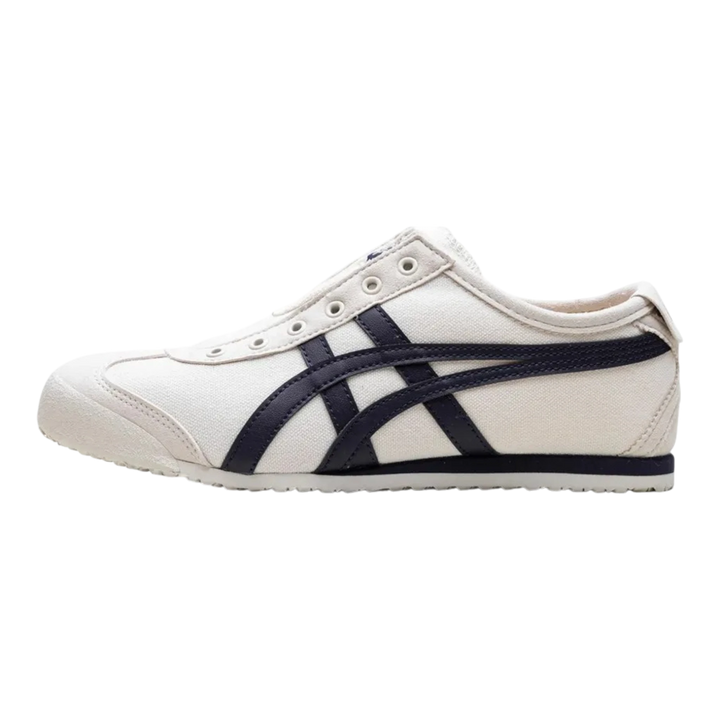 HypeSelection Onitsuka Tiger Mexico 66 slip-on sneaker in birch canvas with midnight blue signature side stripes