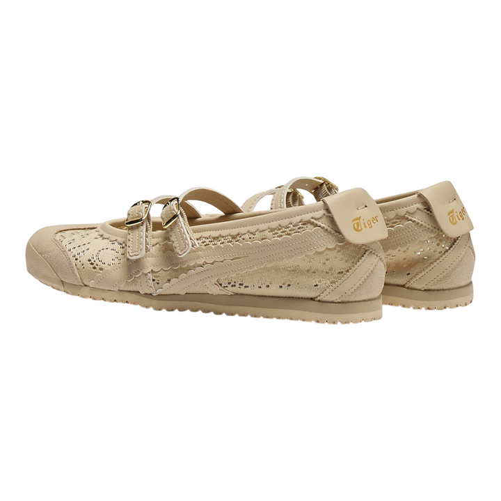 HypeSelection Onitsuka Tiger Mexico 66 TGRS beige jacquard mesh Mary Jane sneakers with adjustable straps and gold buckles