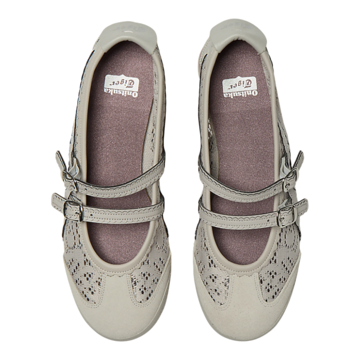 HypeSelection Onitsuka Tiger Mexico 66 TGRS ballet sneakers in oyster grey with double buckle straps and lace detail.