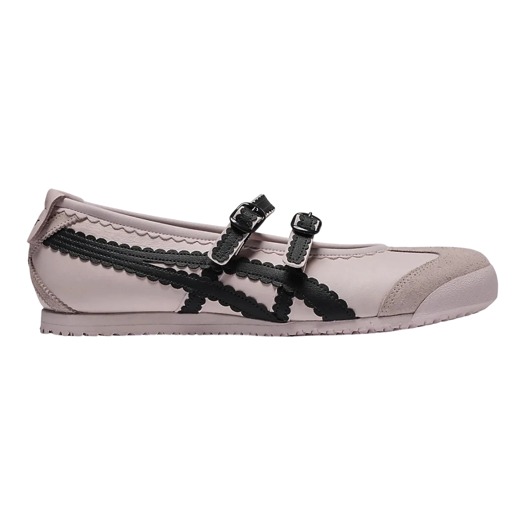 HypeSelection Onitsuka Tiger Mexico 66 TGRS women's slip-on shoe in crystal pink with graphite grey accents and buckle straps.