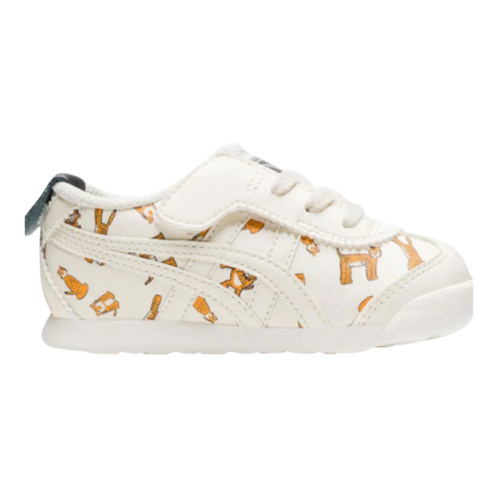 HypeSelection Onitsuka Tiger Mexico 66 toddler sneakers in cream with playful tiger print, leather upper, and rubber sole.