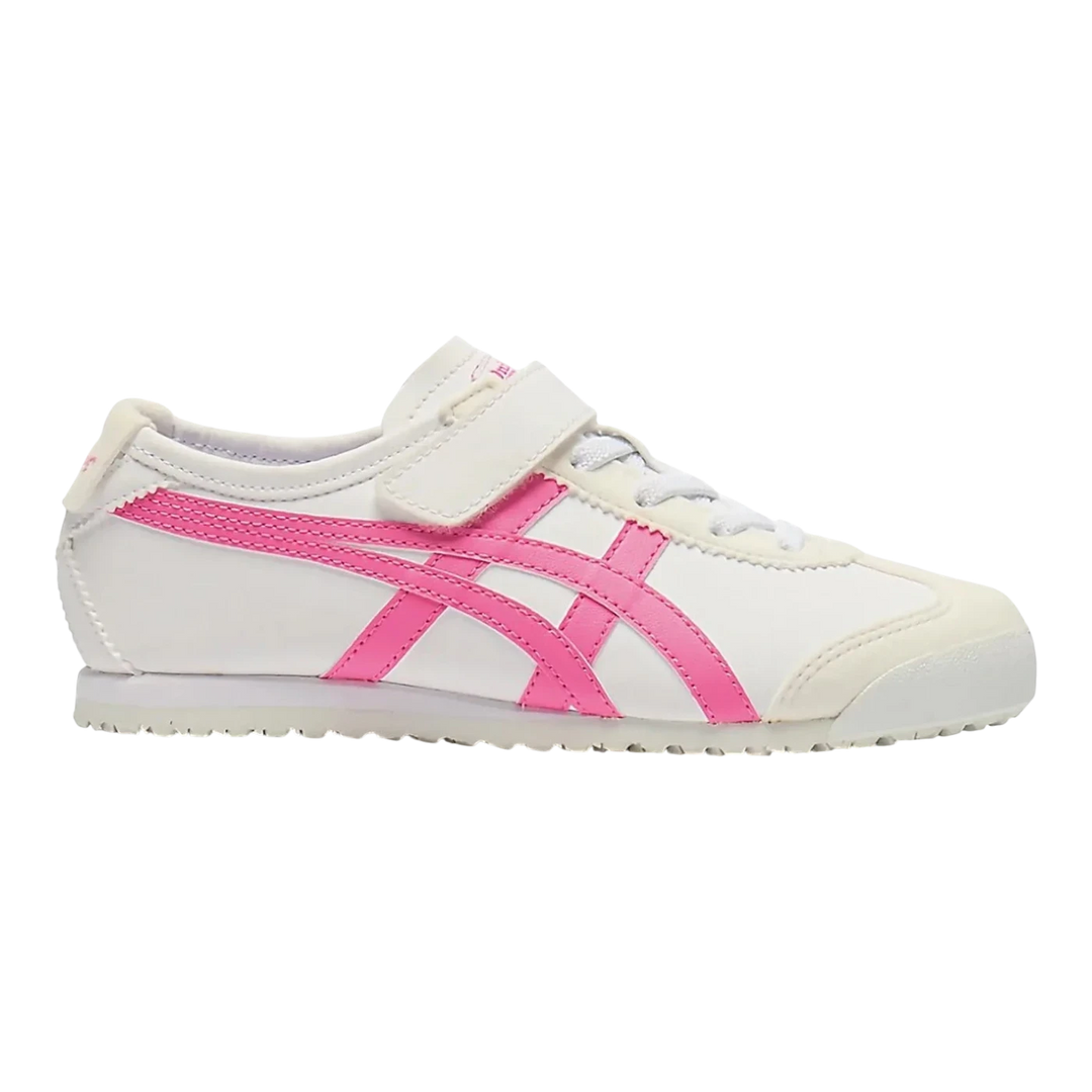 HypeSelection Onitsuka Tiger Mexico 66 white and dragon fruit pink pre-school sneakers with velcro strap.