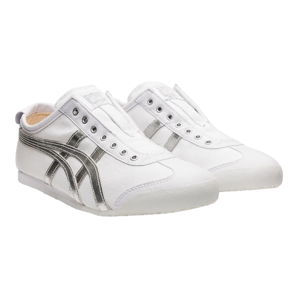 HypeSelection Onitsuka Tiger Mexico 66 slip-on sneakers in white canvas with metallic silver stripes