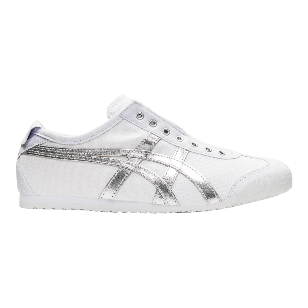 HypeSelection Onitsuka Tiger Mexico 66 slip-on sneaker in white canvas with metallic silver stripes