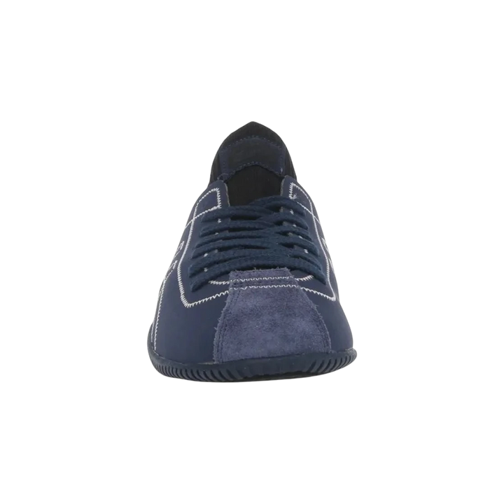HypeSelection Onitsuka Tiger SCLAW peacoat blue knit sneakers with suede toe cap and white stitching.