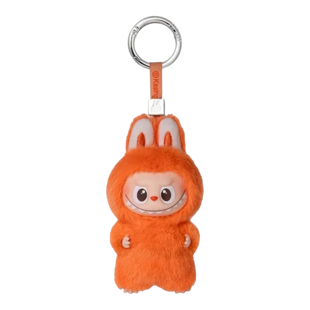 HypeSelection orange plush Labubu monster pendant with vinyl face, part of the Pin for Love Series "Z". Features a keychain ring and loop.