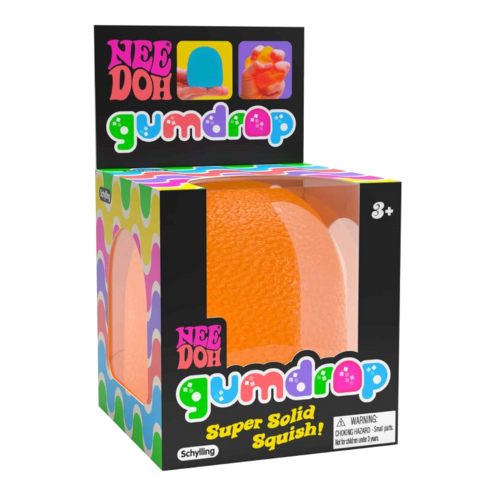HypeSelection orange NeeDoh Gumdrop sensory squish toy in its colourful retail packaging box.