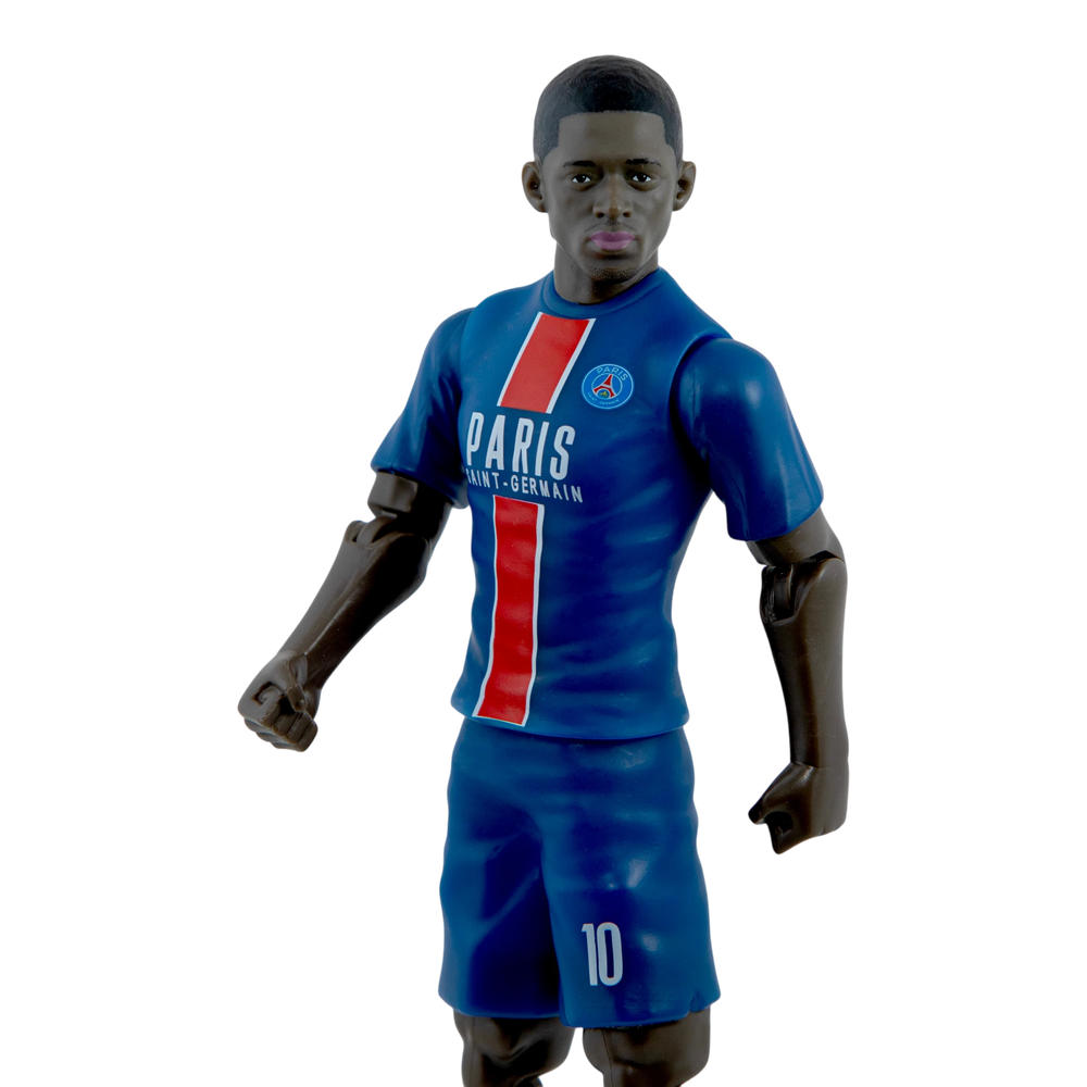 HypeSelection Banbo Toys Sockers 20cm Ousmane Dembele action figure in blue PSG kit with articulated joints.