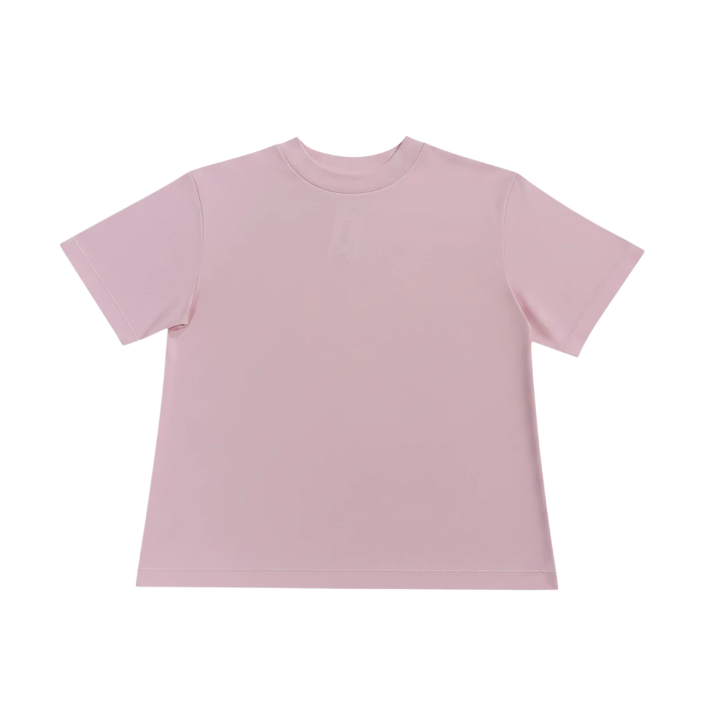 HypeSelection women's light pink AIRism cotton blend t-shirt with relaxed fit and side slits.