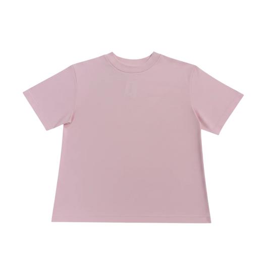 HypeSelection women's light pink AIRism cotton blend t-shirt with relaxed fit and side slits.