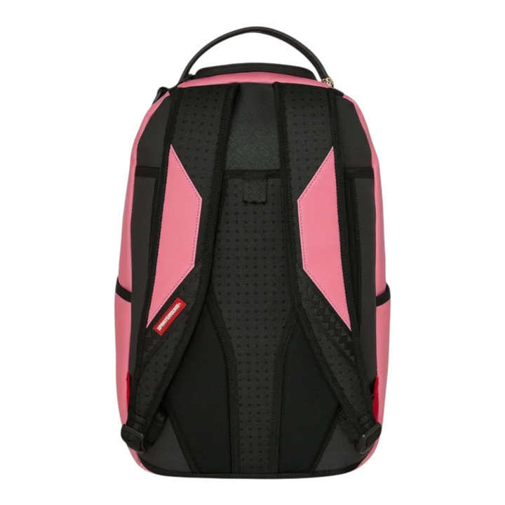 HypeSelection pink and black Sprayground Shark Central backpack showing the padded back panel and adjustable straps