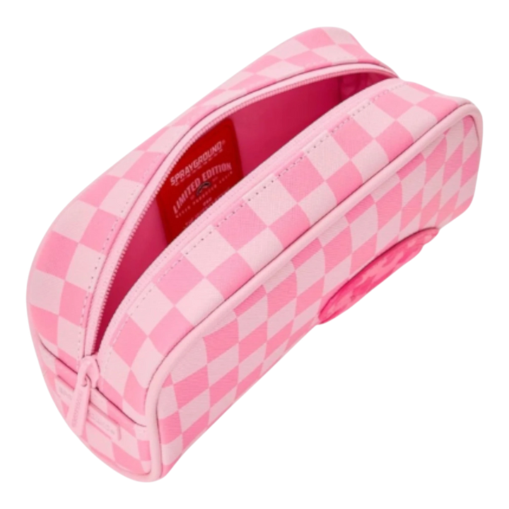 HypeSelection pink checkered pouch with iconic shark mouth design and patch detailing. Limited edition.