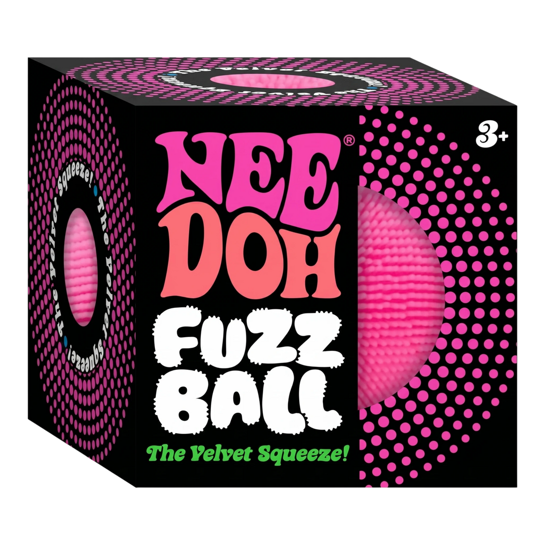 HypeSelection pink NeeDoh Fuzz Ball sensory fidget toy in its black branded packaging with velvet-textured surface.