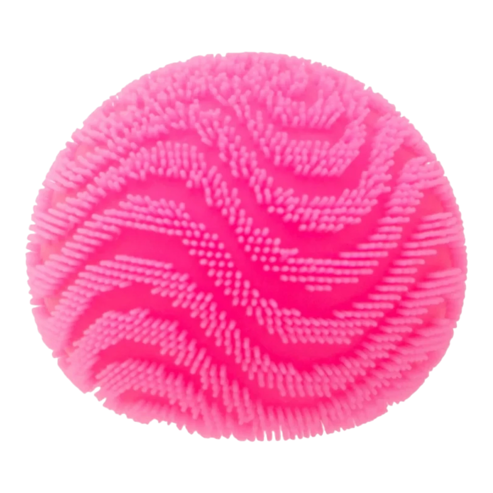 HypeSelection pink NeeDoh Fuzzball Wonder Waves fidget toy with a velvety, fuzzy surface and wavy texture pattern.