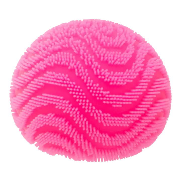 HypeSelection pink NeeDoh Fuzzball Wonder Waves fidget toy with a velvety, fuzzy surface and wavy texture pattern.