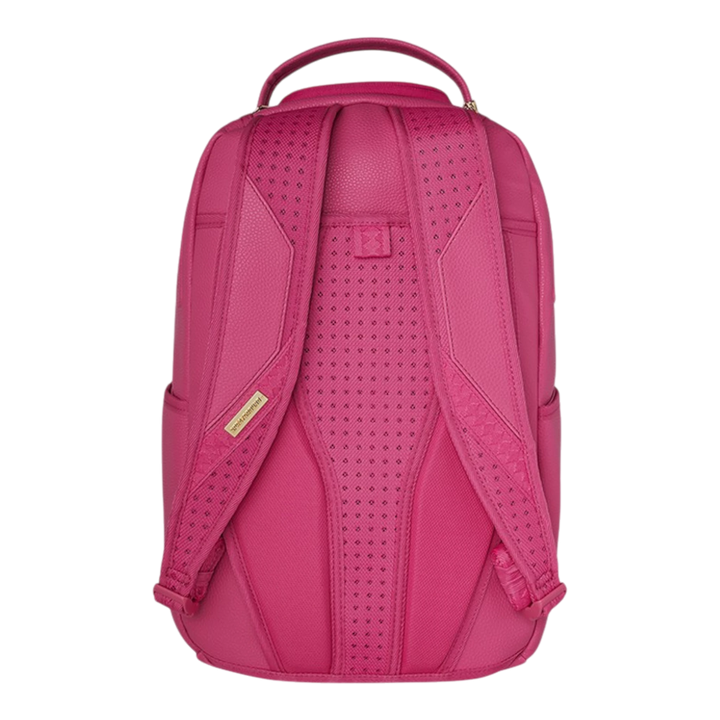 HypeSelection pink PVC backpack with padded straps and breathable back panel, featuring the iconic shark mouth design.