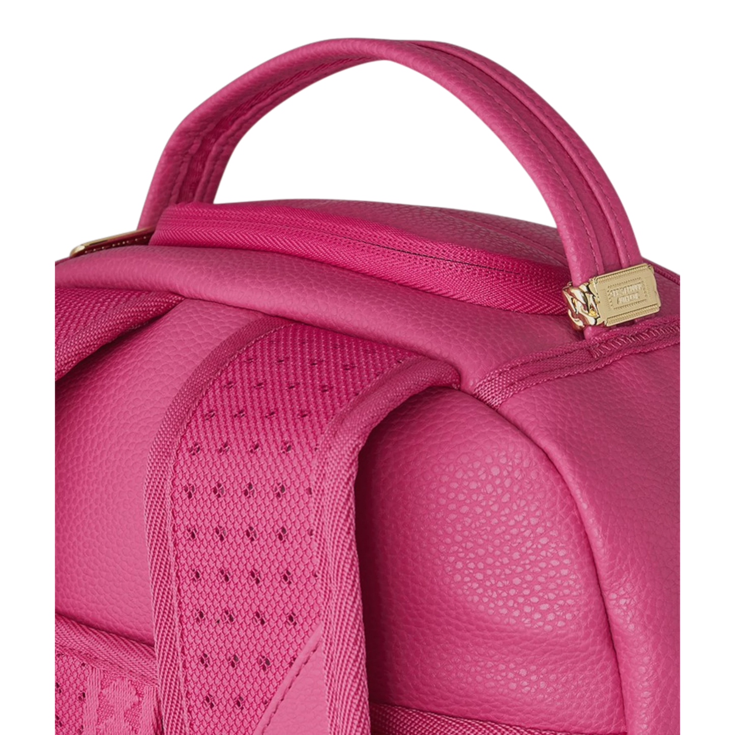 HypeSelection pink faux leather backpack with iconic shark mouth design, gold hardware, and padded straps.