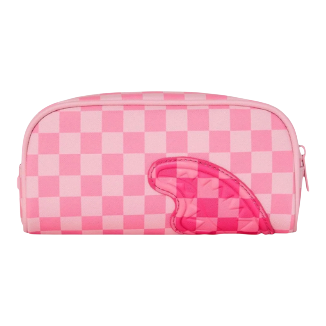 HypeSelection pink checkered pouch with a pink shark fin detail, ideal for streetwear style.