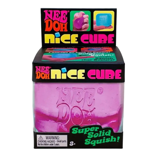 HypeSelection NeeDoh Nice Cube pink squishy fidget toy, a gel-filled TPE cube for stress relief and focus.