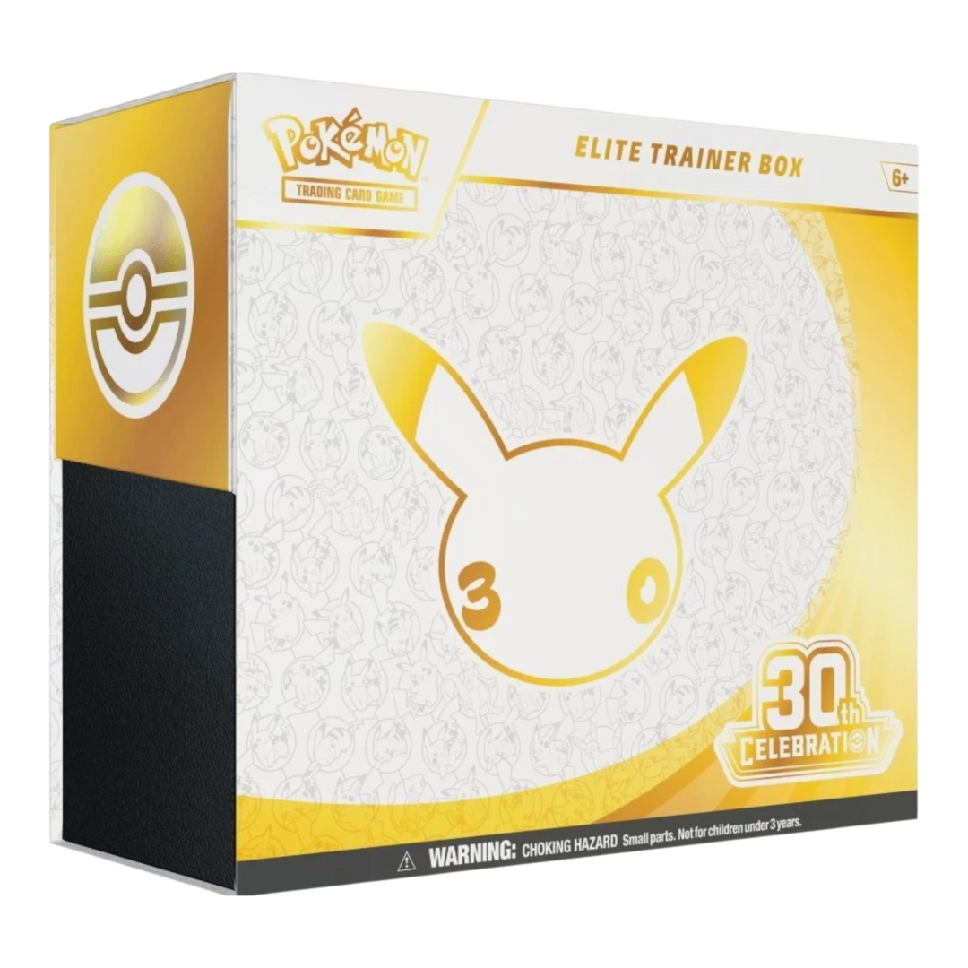 HypeSelection Pokémon TCG 30th Celebration Elite Trainer Box featuring a gold and white Pikachu anniversary design