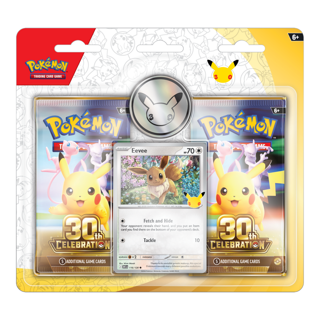 HypeSelection Pokémon TCG 30th Celebration 2-Pack Blister with Eevee promo card and commemorative coin
