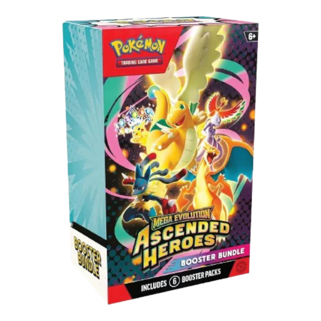 HypeSelection 2026 Pokemon Mega Evolution Ascended Heroes Booster Bundle featuring Dragonite, Charizard, and Lucario.