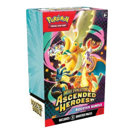 HypeSelection 2026 Pokemon Mega Evolution Ascended Heroes Booster Bundle featuring Dragonite, Charizard, and Lucario.