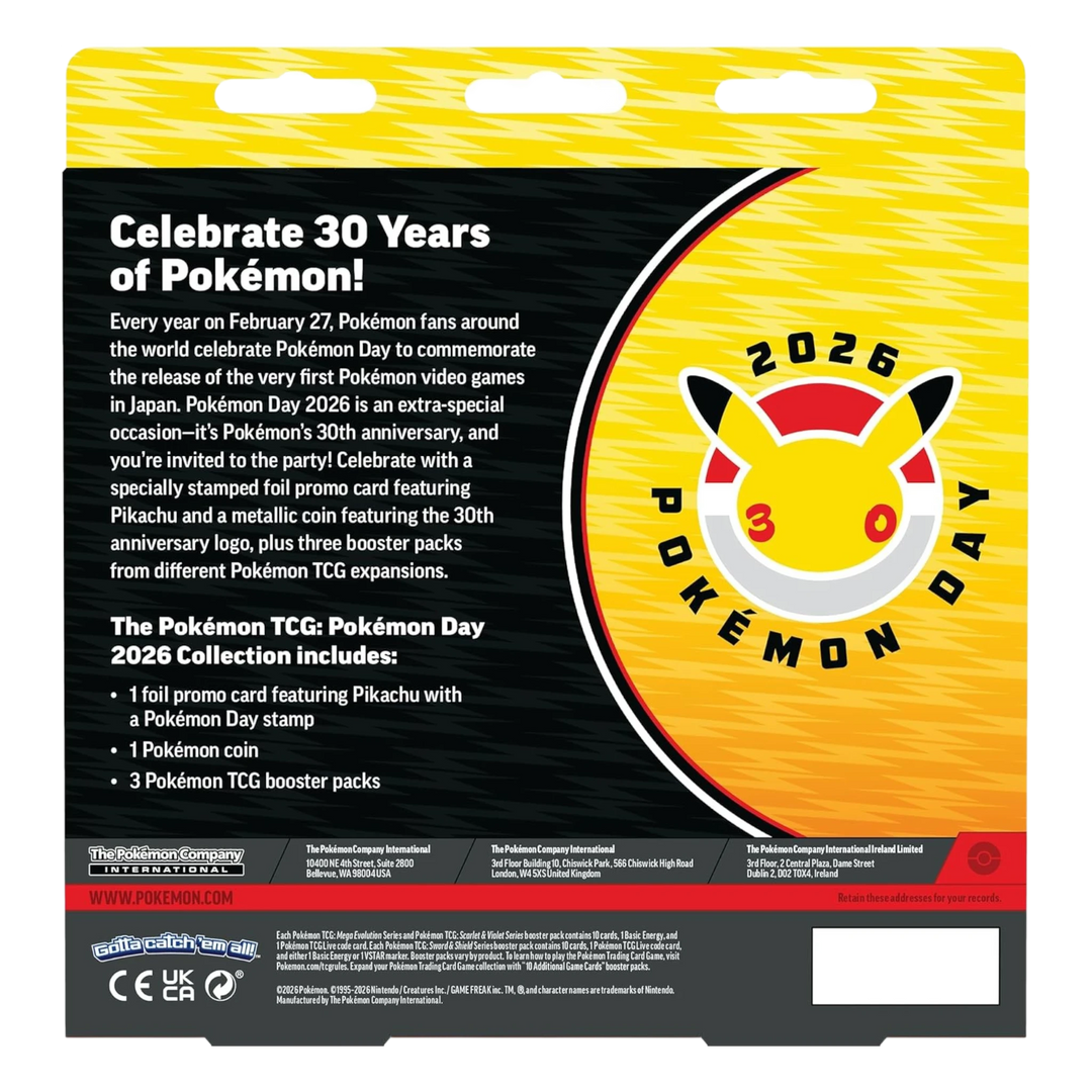 HypeSelection Pokémon Day 2026 Collection back of packaging featuring 30th anniversary Pikachu logo and product details
