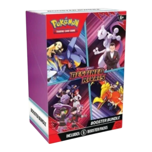 HypeSelection Pokémon TCG Scarlet & Violet Destined Rivals Booster Bundle with 6 sealed packs featuring Team Rocket and iconic rivals.