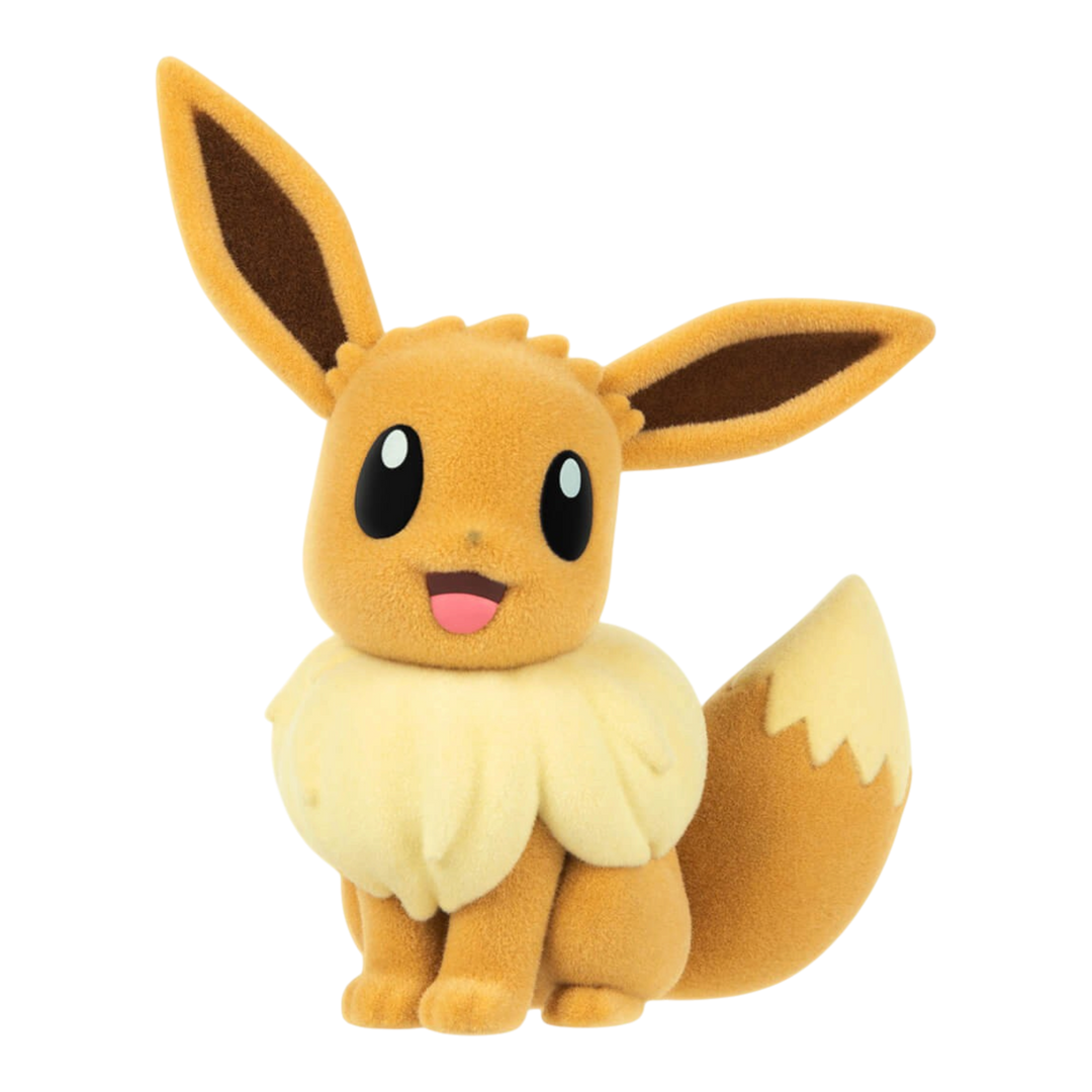 HypeSelection Pokemon Eevee figure with a soft brown flocked texture and cream-colored fur details.