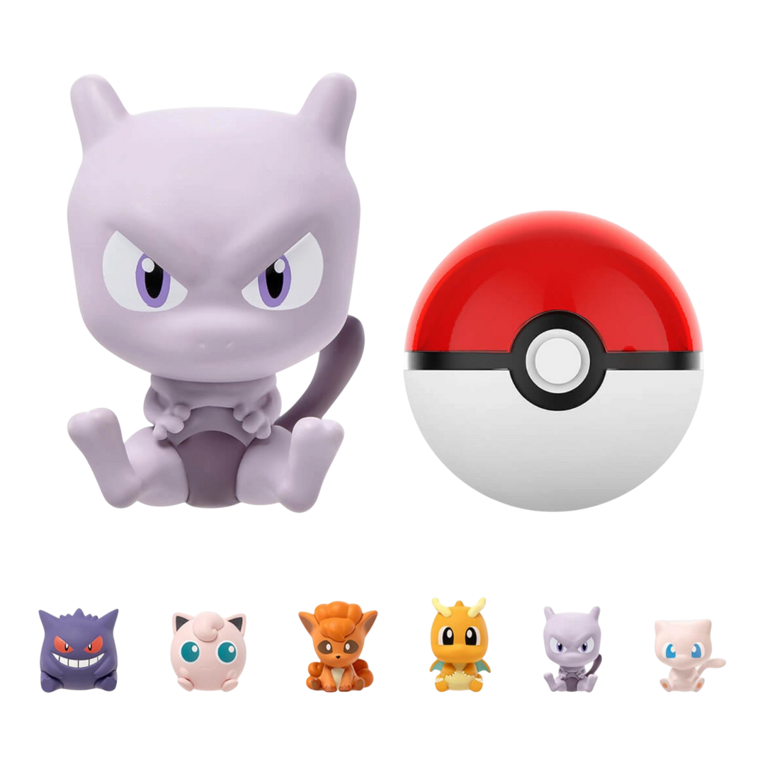HypeSelection Pokemon Funism Palmsize Wonders Series 3 blind box featuring a Mewtwo figure and a red and white Poke Ball