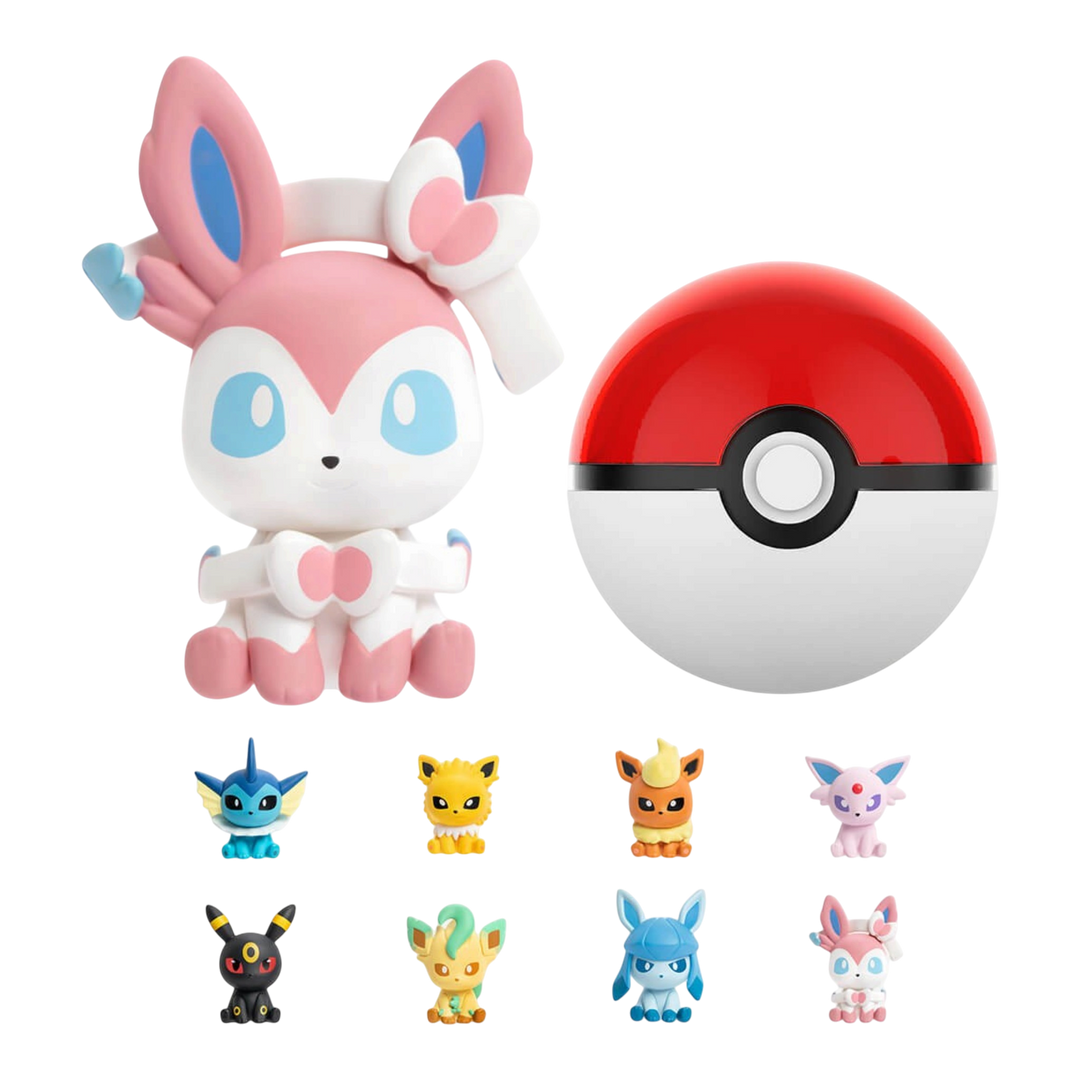 HypeSelection Pokemon Funism Palmsize Wonders Series 2 Sylveon figure with a Poke Ball and Eevee evolution collection.