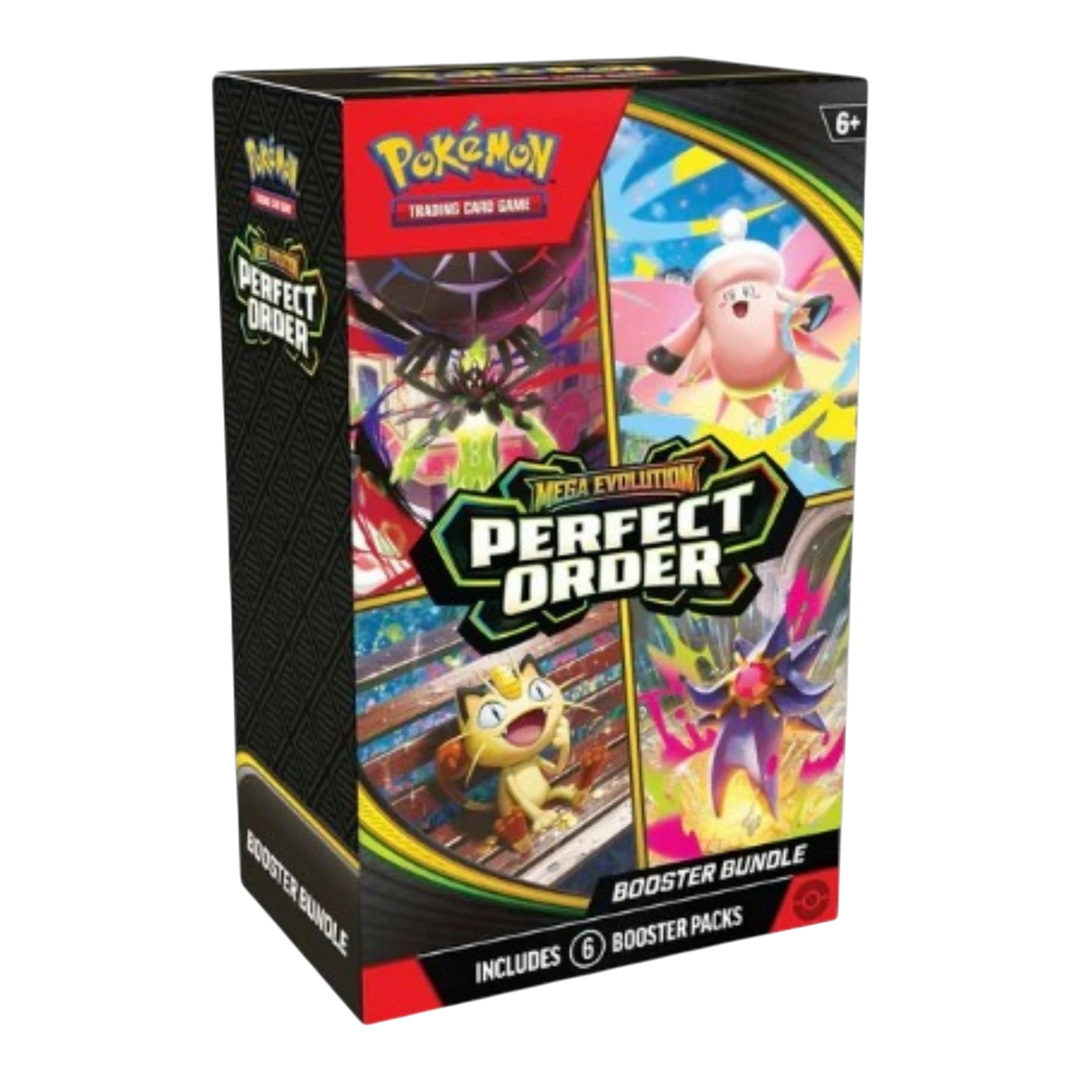 HypeSelection Pokémon TCG: Mega Evolution Perfect Order Booster Bundle featuring Mega Zygarde, Mega Clefable, Mega Starmie, and Mega Skarmory.