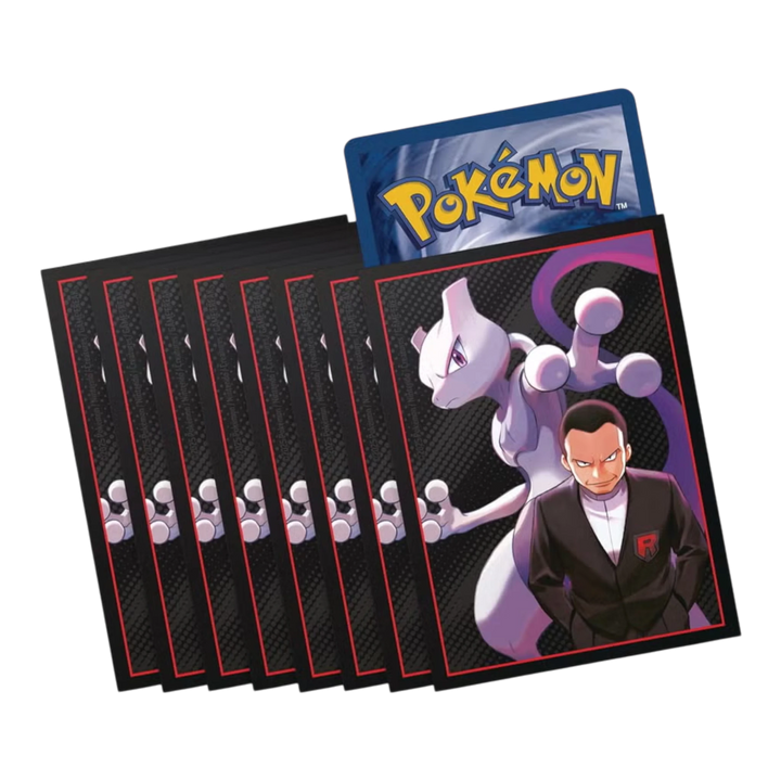 HypeSelection Pokémon Scarlet &amp; Violet Destined Rivals Elite Trainer Box card sleeves featuring Mewtwo and a Team Rocket Grunt.