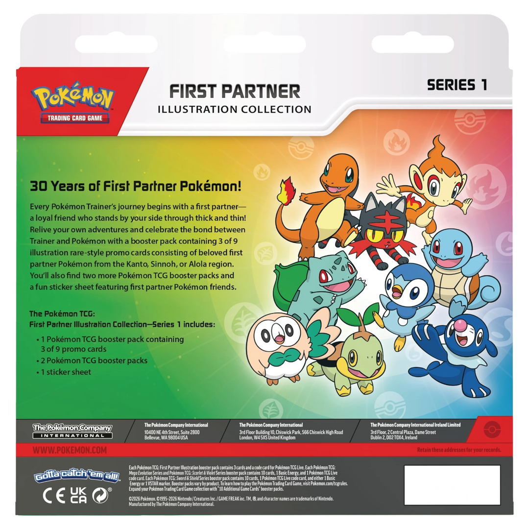 HypeSelection Pokémon TCG First Partner Illustration Collection Series 1 box back with starter Pokémon artwork