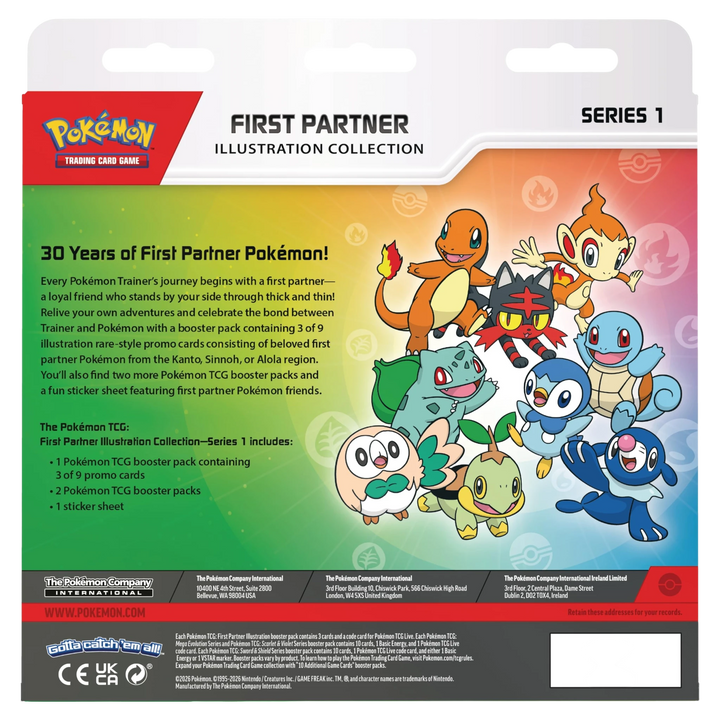 HypeSelection Pokémon TCG First Partner Illustration Collection Series 1 box back with starter Pokémon artwork