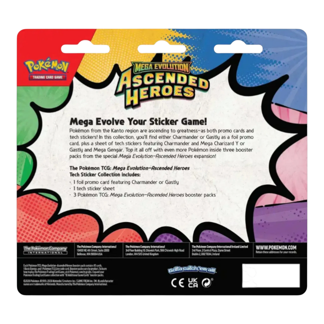 HypeSelection Pokémon TCG Mega Evolution – Ascended Heroes 3-Pack Blister with Charmander promo card and stickers.