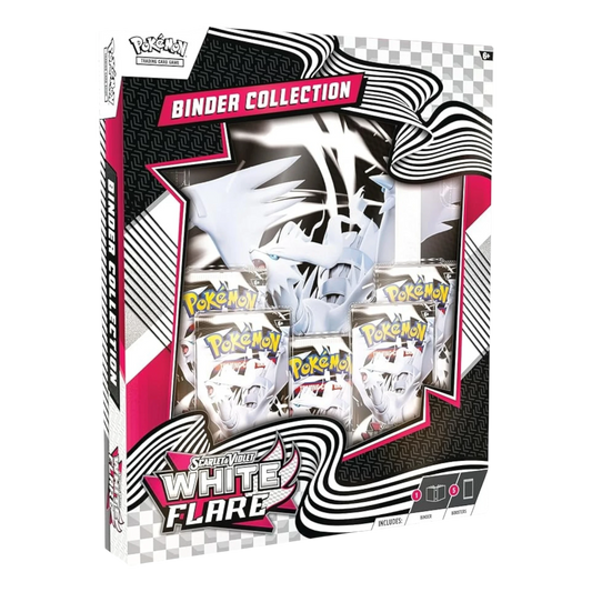 HypeSelection Pokémon Scarlet & Violet White Flare Binder Collection with white legendary Pokémon and booster packs.