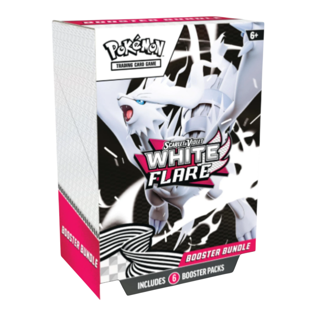 HypeSelection Pokemon TCG Scarlet &amp; Violet White Flare booster bundle with 6 packs, featuring Reshiram ex.