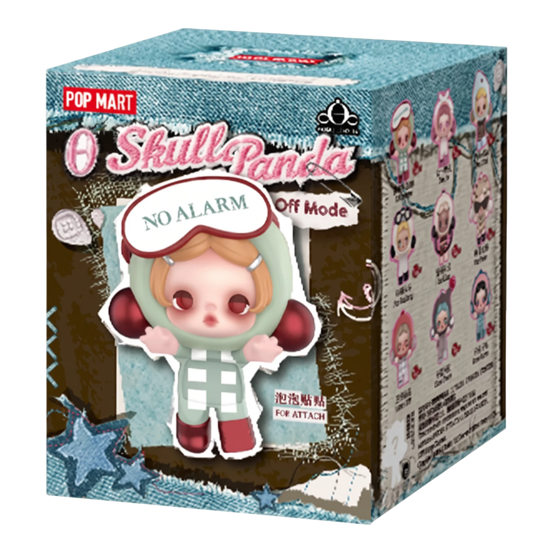 HypeSelection Pop Mart Skullpanda Off Mode blind box featuring a cute PVC figure with a No Alarm sleep mask design.
