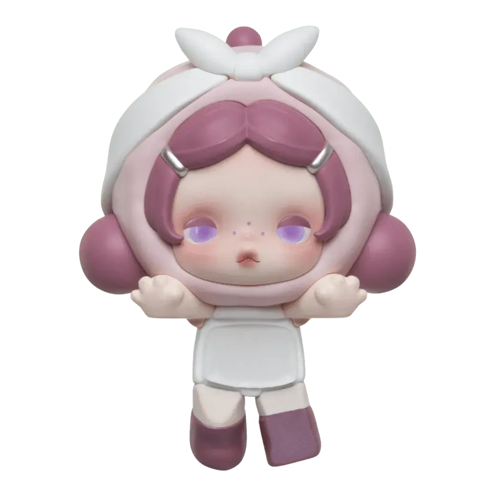 HypeSelection Pop Mart SKULLPANDA Off Mode PVC mini figure with purple hair and white headband on black background