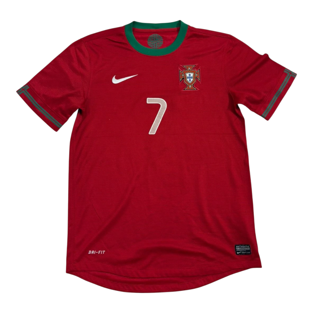 HypeSelection Vintage Nike Portugal Ronaldo soccer jersey with number 7 in white. Red polyester with green trim.