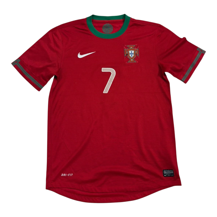 HypeSelection Vintage Nike Portugal Ronaldo soccer jersey with number 7 in white. Red polyester with green trim.