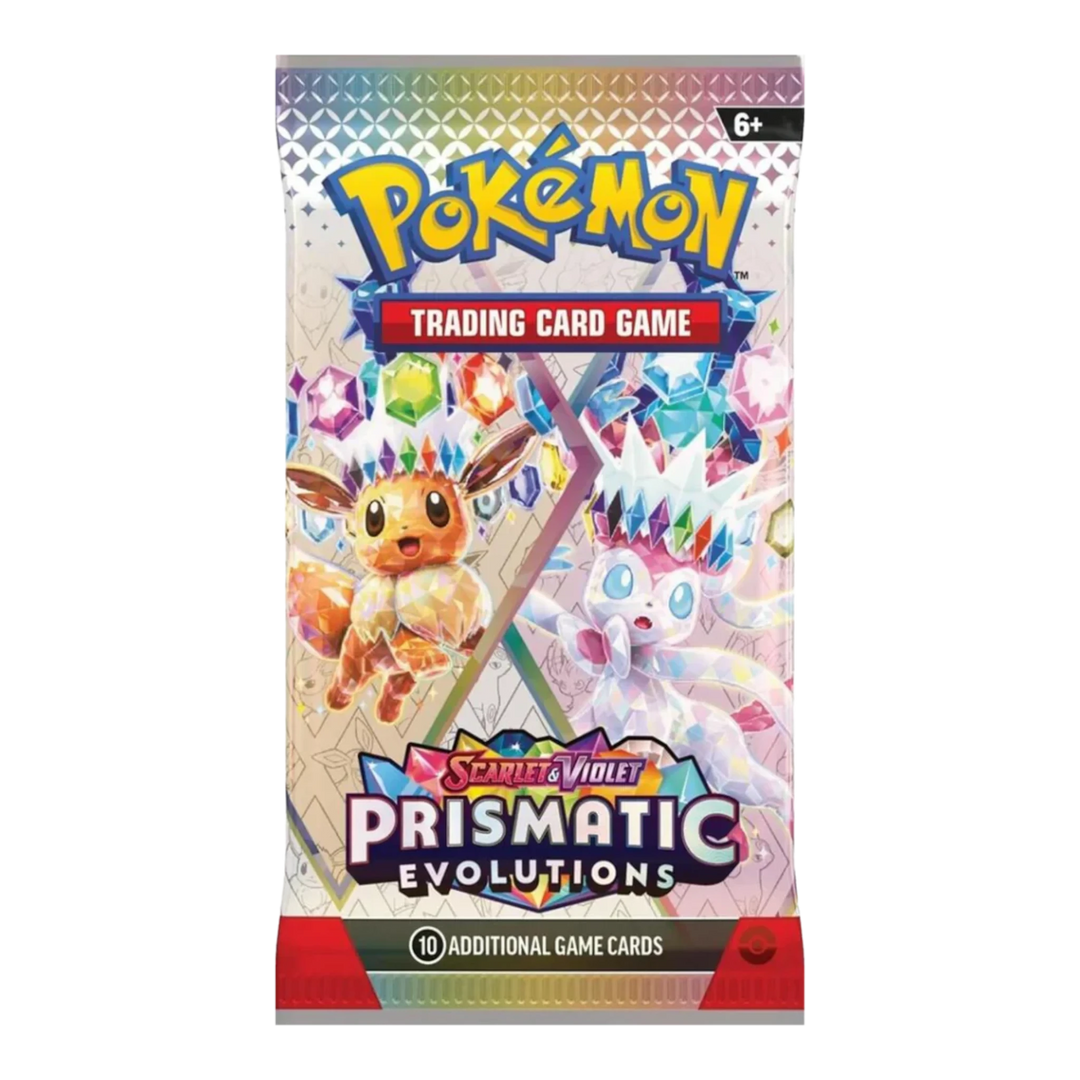 HypeSelection Pokémon TCG Scarlet &amp; Violet Prismatic Evolutions booster pack featuring Eevee and Sylveon artwork