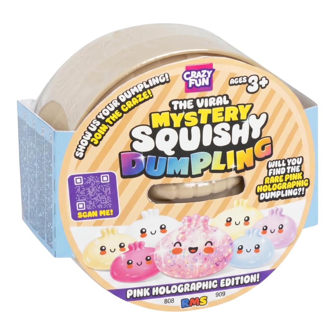 HypeSelection Rainbow Mystery Squishy Dumpling blind box packaging featuring the rare pink holographic glitter chase