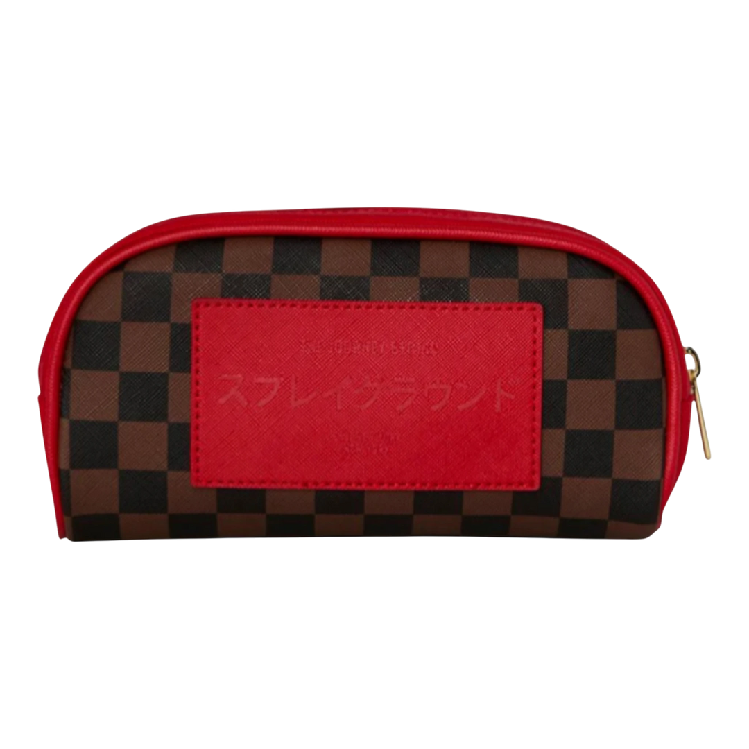 HypeSelection brown and black checkered pouch with red trim and red accent panel featuring Japanese text.