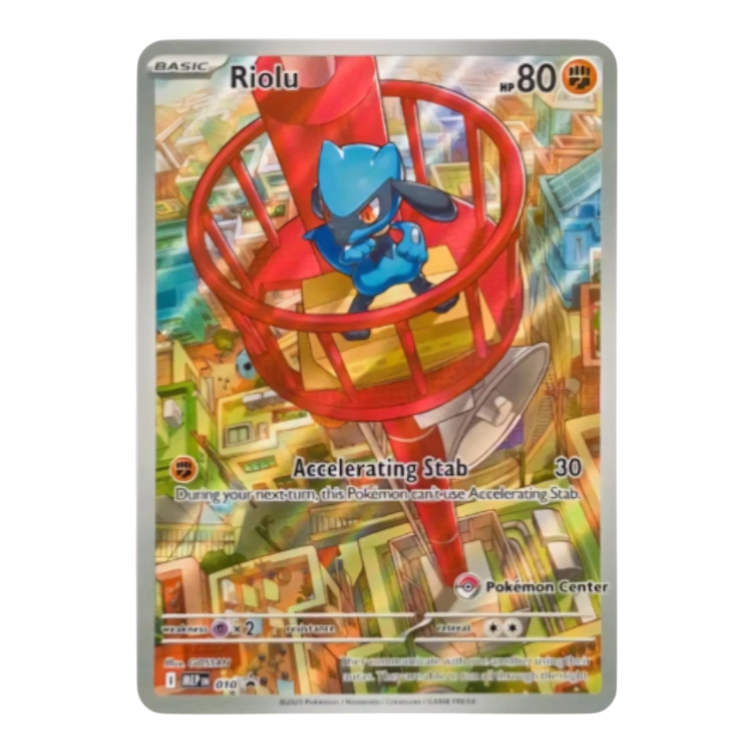 HypeSelection Pokemon TCG Riolu 010 Black Star Promo card, holographic full-art, raw condition.