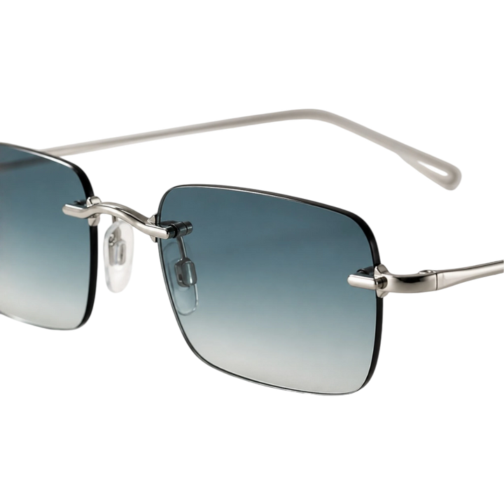 HypeSelection Ryoko AeroFrameless sunglasses in OceanMist with a rectangular blue gradient lens and silver-tone frame.